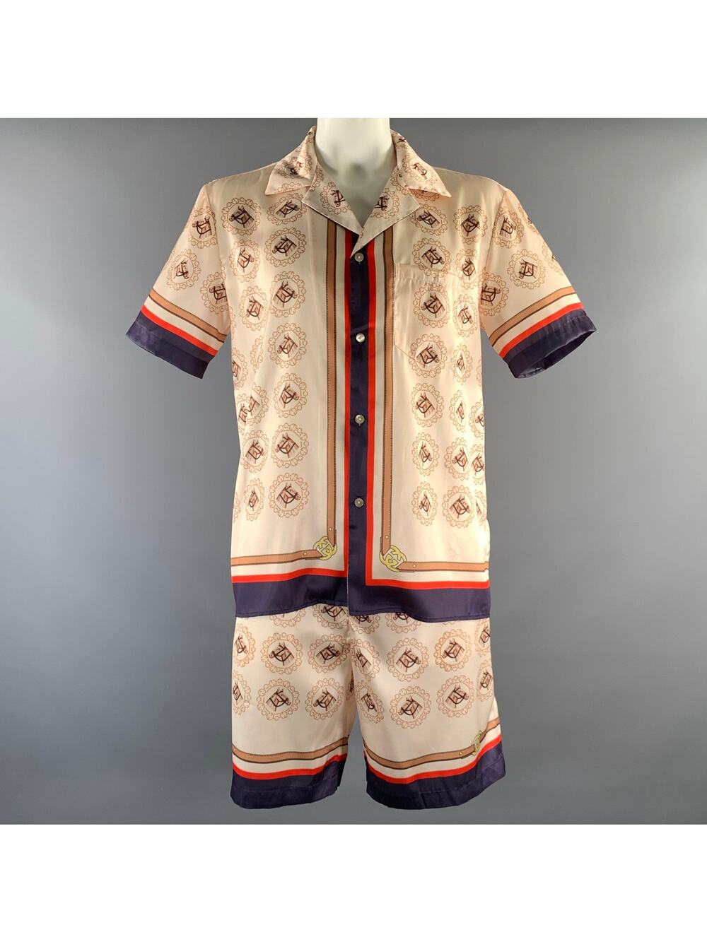 GUCCI Size L Beige Tan & Navy Equestrian Polyester Tracksuits & Sets